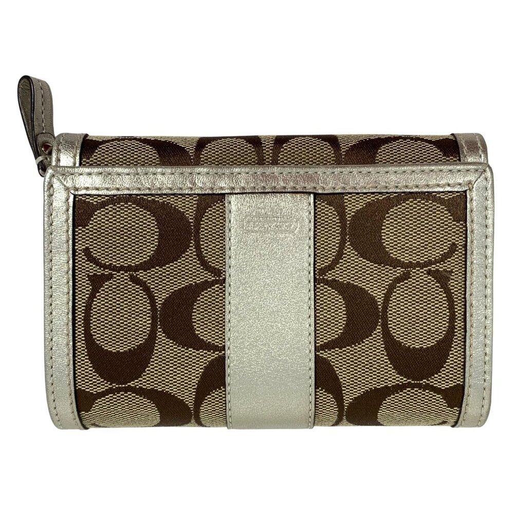 Coach Hampton Signatural Wallet Signature C Canvas Wallet - Silver/Khaki EUC